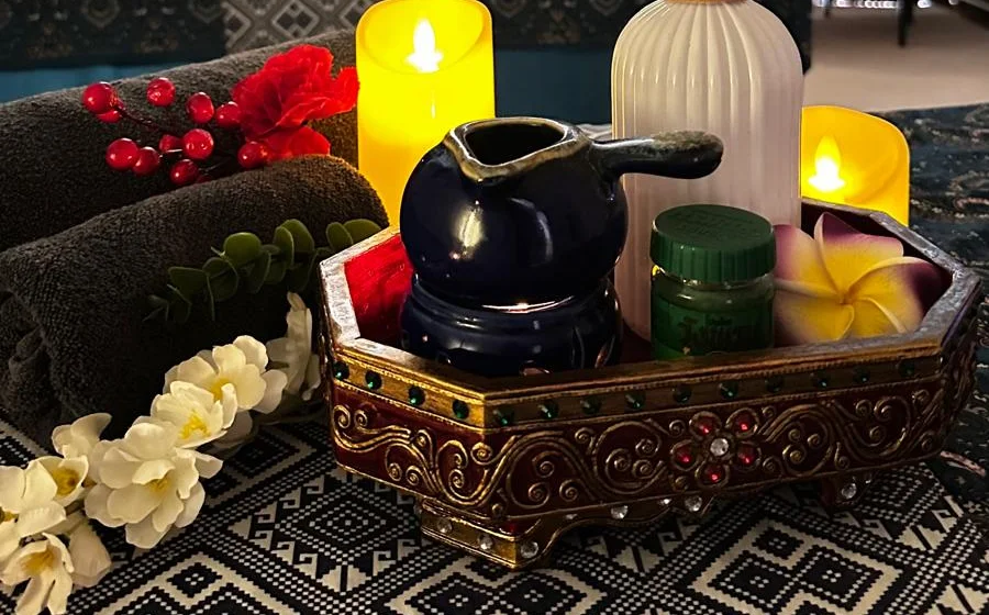 Two towel sets and shared amenities for the Together at Ingsuk ritual